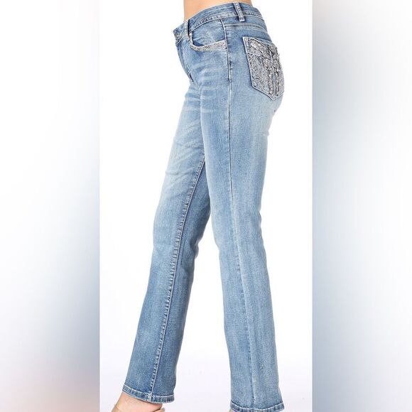 Platinum Plush Shine On Duel Embellished Jeans - Picture 2 of 4